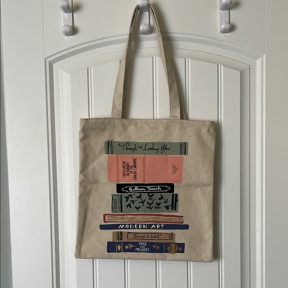 Kate Spade Canvas Tote with Classic Novels Book Stack Design